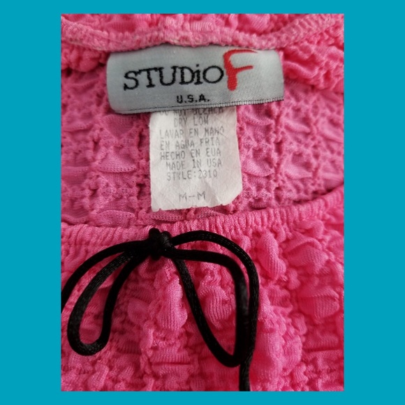 Vintage 90s Hot Pink Smocked Puffy Sleeve Babydoll Crop Top MOD Barbiecore - Picture 6 of 7
